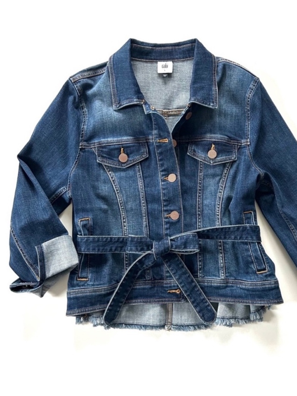 Cabi 5662 Medium Wash Cotton Stretch Dylan Belted Denim Jean Jacket M
